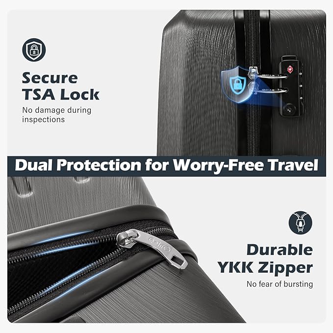 Coolife Luggage Suitcase PC+ABS with TSA Lock Spinner Carry on Hardshell Lightweight 20in 24in 28in (grey, S(20in))