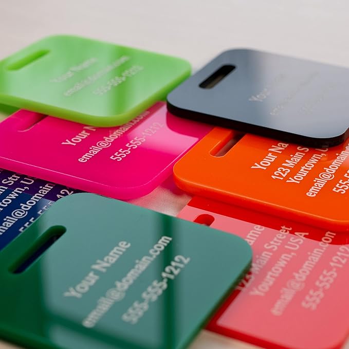 Custom Luggage Tags (3 or 6 Pack) - Personalized Unique Suitcase & Backpack Travel, Durable, Waterproof & Heavy Duty (Lime)