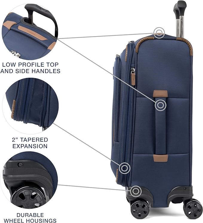 Travelpro Crew Classic Lightweight Softside Expandable Carry on Luggage, 8 Wheel Spinner Suitcase, Men and Women, Carry On 21-Inch, Patriot Blue
