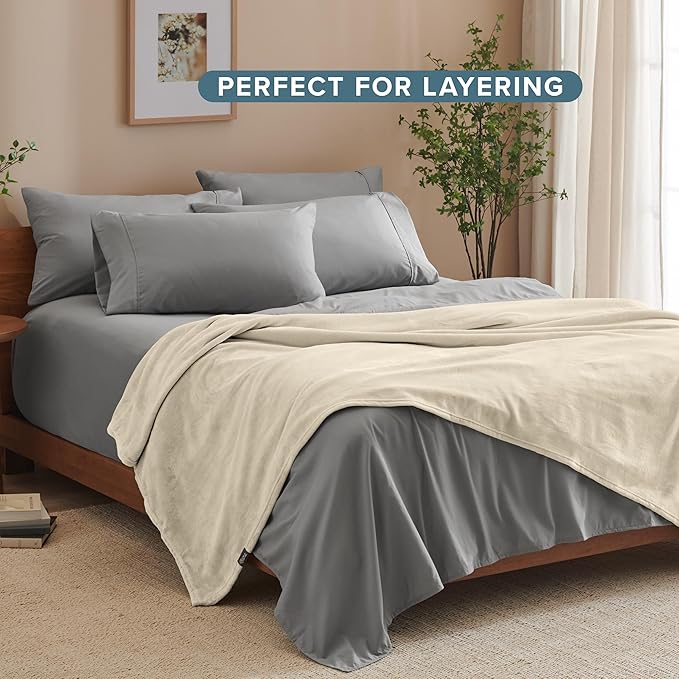 Bare Home Fleece Blanket - Twin/Twin Extra Long - Ultra-Soft Lightweight for Bed, Sofa, and Couch - Luxury Microplush - Cozy Warm Blanket (Twin/Twin XL, Oyster)