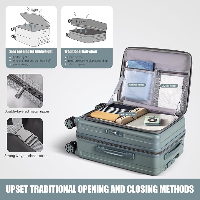 buy 0ne get 0ne free! Carry On Luggage Front Opening 20in Suitcase with TSA Lock PC Hardside Rolling Luggage Travel Suitcase, Small, Hardside Expandable Luggage with Spinner Wheels (Black)