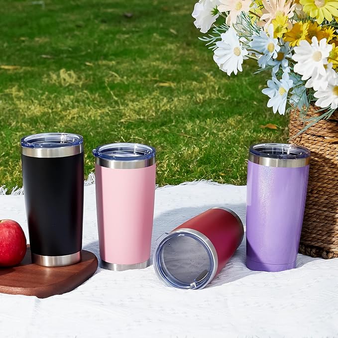 MEWAY 20oz Tumbler 12 Pack Double Wall Vacuum Insulated Travel Mug Bulk, Stainless Steel Tumblers with Lid and Straw, Durable Powder Coated Coffee Cups for Cold & Hot Drinks (White, 12)