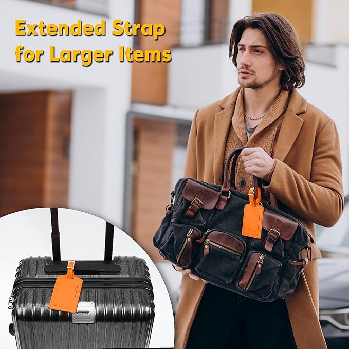 Travelambo Luggage Tags for Suitcases Faux Leather Privacy Protection 16 Pack Bag Tags Travel Accessories Essential, Hot Orange