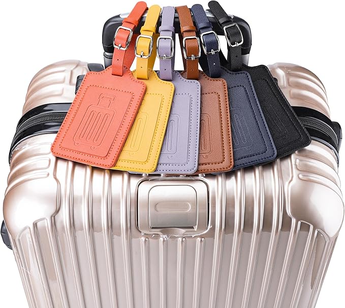 Teskyer Luggage Tags for Suitcases, TSA Approved with Privacy Protection Cover, Premium Faux Leather Bag Tags for Travel - 2 Pack, Brown