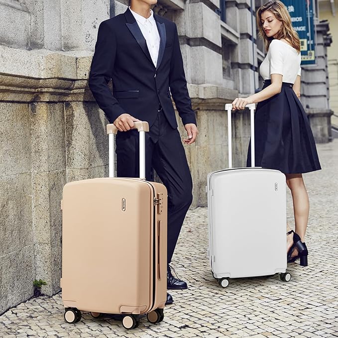 Hanke 20 Inch Hard Shell Suitcases with Spinner Wheels, Lightweight Carry On Luggage 22x14x9 Airline Approved Built-in TSA Lock, Durable Suitcase Rolling Luggage Carry-On Bag(Cuba Sand)