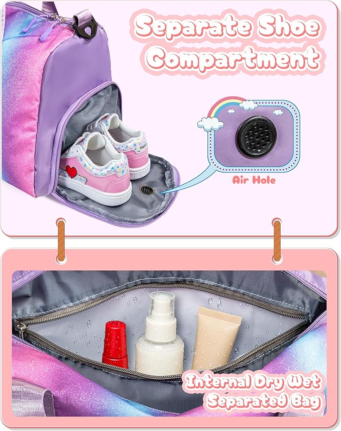Cool Stuff for Teen-Girl Gym Bag with Shoe Compartment, Kid Personalized Weekender Ballet Bags, Initial Travel Tote with Makeup Pouch, Gift for 7 8 9 10 11 12 Year Old Girls (Letter S)