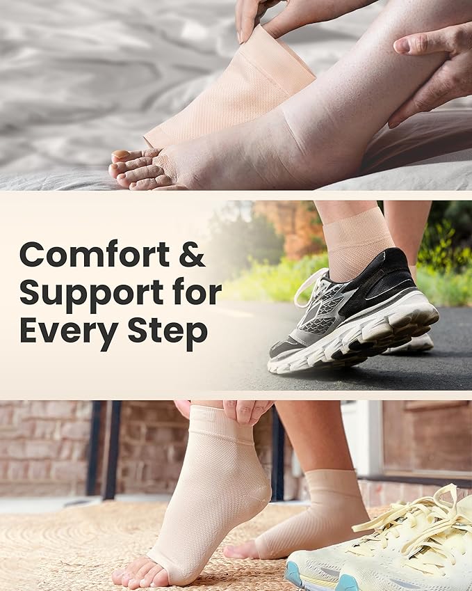 KEMFORD Ankle Compression Sleeve - Plantar Fasciitis Braces - Open Toe Compression Socks for Swelling, Sprain, Neuropathy, Foot Arch Support for Men and Women - 15-20mmhg, 2XL, Black