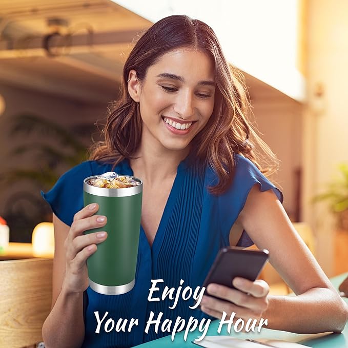 20 oz Tumbler Stainless Steel Tumblers with Lid Double Wall Vacuum Insulated Coffee Mug 20oz Powder Coated Cup for Hot and Cold Drinks, Dark Green, 1 pack