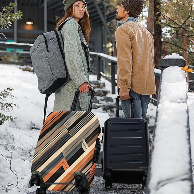 ANNA QUEEN Modern Geometric Luggage Cover, Abstract Striped Suitcase Protector for 32-34 Inch, Durable, Stretchable Travel Cover, Stylish & Washable Luggage Sleeve