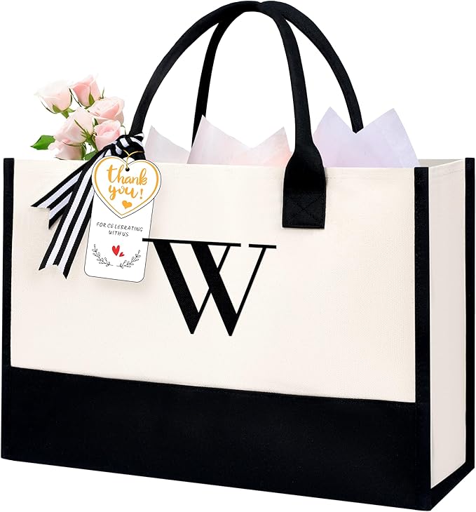 BAGAIL Initial Tote Bag, Personalized Birthday Gifts for Women, Teacher, Friends, Mom, Wedding, Monogrammed Beach Bag