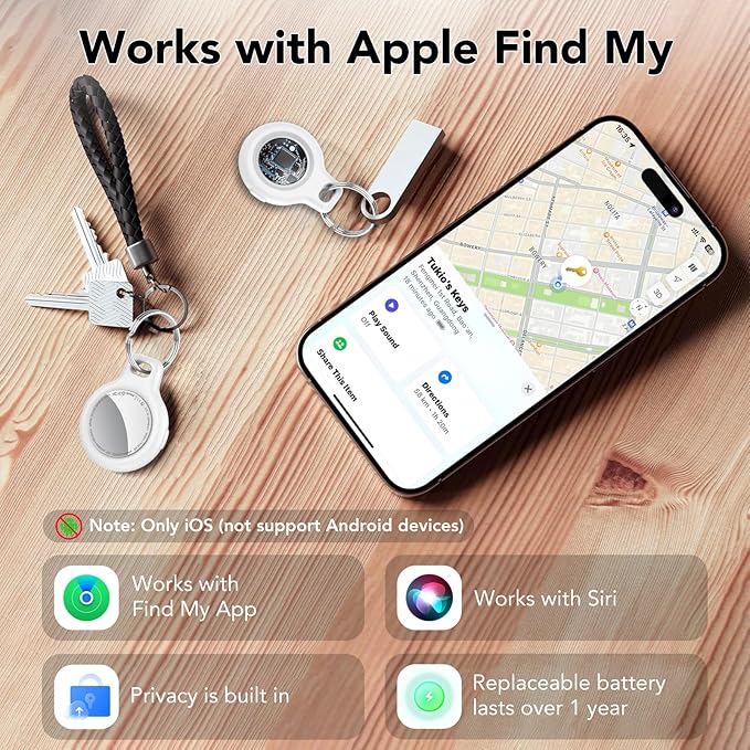 2025 New [Apple MFi Certified] (iOS Only) Air Tracker Tags-2 Pack, Bluetooth Tracker for Apple Find My, Replaceable Battery, Key Finder and Item Locator Smart Tag for Keys, Bags, Luggage, Pets, White