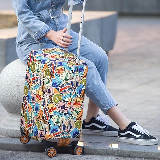 HYPER VENTURE Washable Luggage Cover - Fashion Suitcase Protector Fits 27-30 Inch Luggage (World Voyage, L)