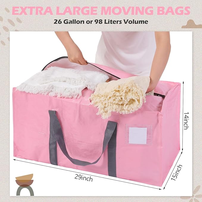 8 Pack Extra Large Moving Bags Heavy Duty Packing Bags with Extra Long Handles and Zippers Storage Totes for College Students Room Dorm Essentials Packing Supplies (Mixed Colors)