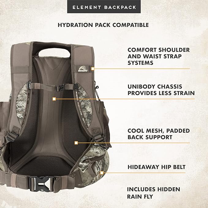 Insights Hunting by frogg toggs - The Element, Heavy Duty 1,831 Cubic Inch Hiking Fishing Camping Hunting Backpack, Realtree EXCAPE