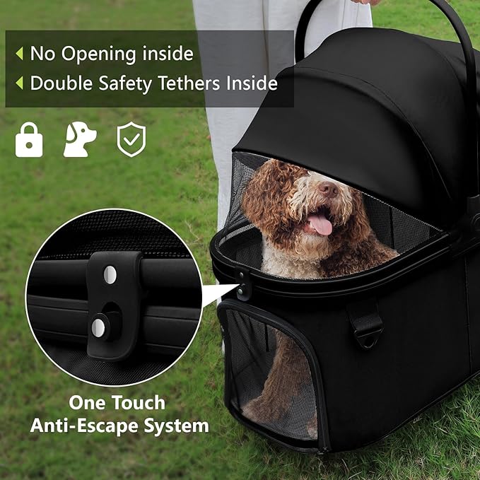 Dog Cat Stroller, Foldable 4 Wheels Dog Stroller for Small Medium Dogs 20 lbs,Pet Strollers for Large Dogs 50lbs, Stable Anti-Shock Detachble Carrier,with 360°Swiveling Front Wheel forTravel