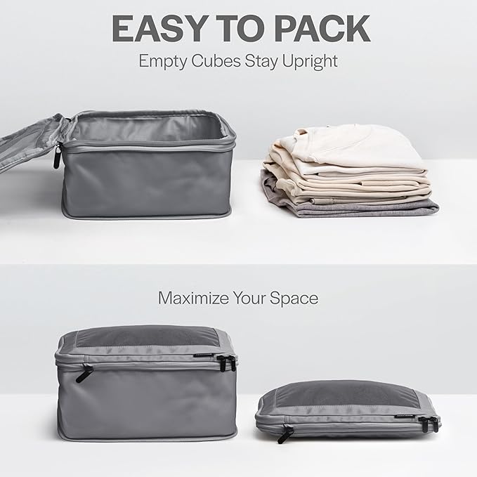 Aerotrunk Compression Packing Cubes for Travel - Luggage Organizer Bags - Double Zipper Packing Cubes for Suitcases (6-Pack, Dark Grey)