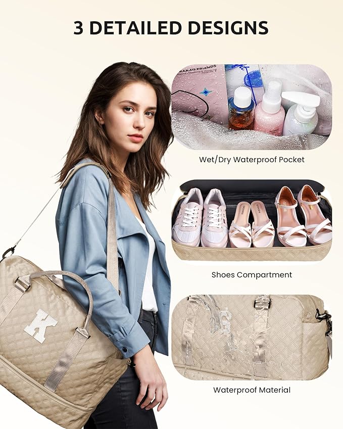 Gifts for Teen Girls 16-18, Birthday Gift-Initial Travel Bag with Shoe Compartment, Personalized Weekender Bag, Monogram Overnight Bag for Women, Letter Travel Bag with Makeup Bag (Letter Z)