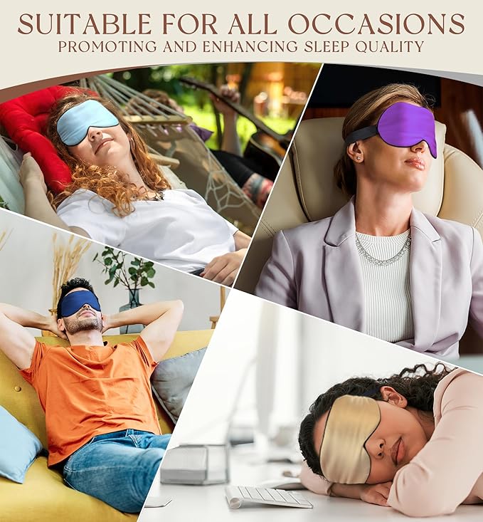 HiRui Silk Sleep Mask, 100% Natural Mulberry Silk of Double-Sided & Inner-Filling, Ultra-Smooth Soft, Adjustable Strap, Blocks Light for Night Sleeping, Travel, Office Naps (Navy Blue)
