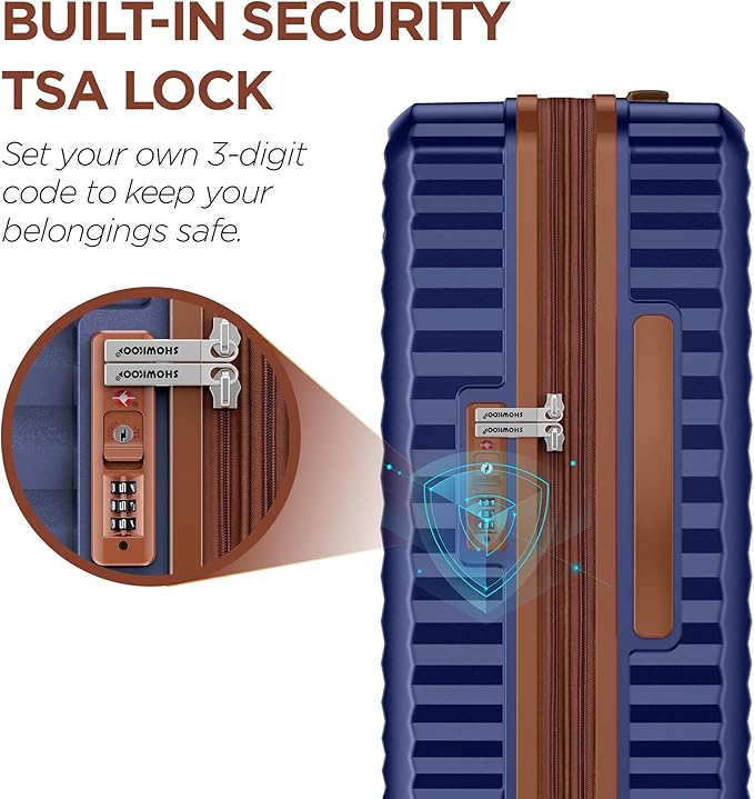 SHOWKOO Luggage Sets 3 Piece Hardside Expandable Suitcase with Double Spinner Wheels Tsa Lock Blue (20in/24in/28in)