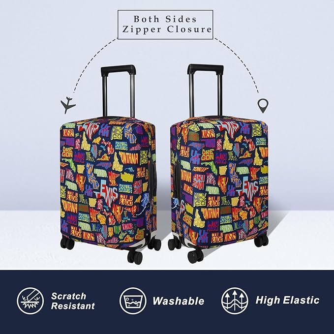 Explore Land Travel Luggage Cover Suitcase Protector Fits 27-30 Inch Case (America Map, L)