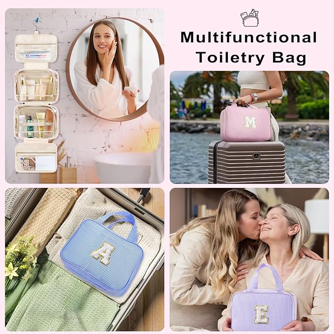 TOPEAST Travel Toiletry Bag for Women - Hanging Toiletry Bag Makeup Bag, Portable Toiletries Cosmetic Bag, Airplane Travel Essentials - Letter O, Purple