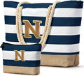 Becokan Beach Bag Initial Beach Tote with Makeup Bag for Travel Work Storage Personalized Birthday Gifts for Women Her