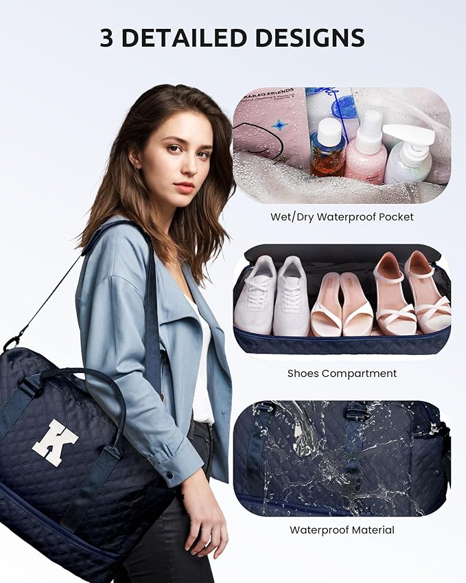 Personalized Gifts-Initial Duffle Bag with Shoe Compartment, Personalized Weekender Bag, Monogram Overnight Bag, Letter Travel Bag with Makeup Bag，Birthday Gift for Grandma (Letter O)