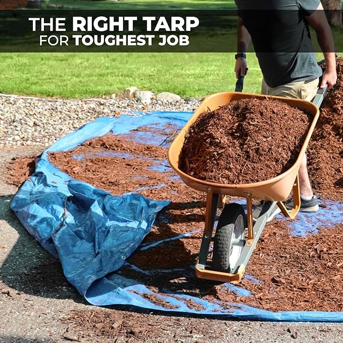 Tarps Heavy Duty Waterproof 20x20-12 mil Thick Camping Tent - Blue Tarp 20x20 UV Resistant, Rip & Tear Proof with Metal Grommets – Multipurpose Use for Camping, Tent, Boat, RV, Car, & Pool Cover