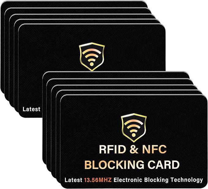 SaiTech IT 10 Pack RFID Blocking Card, One Card Protects Entire Wallet Purse, NFC Contactless Bank Debit Credit Card Protector ID ATM Guard Card Blocker–(Black)
