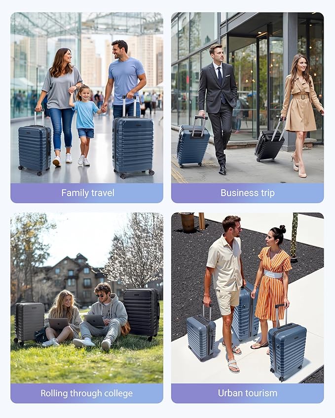 LIGHT FLIGHT Luggage Sets, 3 Piece Durable Suitcase Set with Spinner Wheels, 3 Pcs Hardside Lightweight luggage with TSA Lock, Large Checked Travel Suitcases, 20/24/28 Inch, Dark Blue