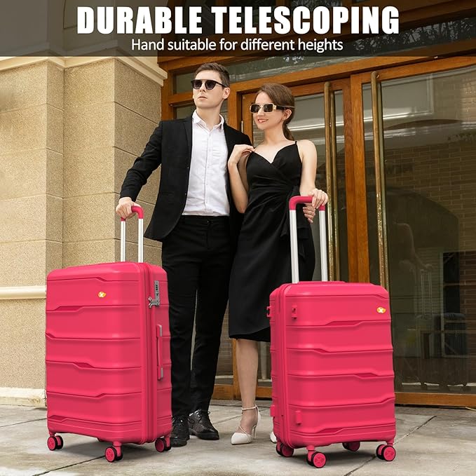 24 Inch Luggage with Spinner Wheels, Hard Shell Suitcase, Lightweight PP Luggages with TSA Lock, Checked-Medium Suitcases 24-Inch, Red