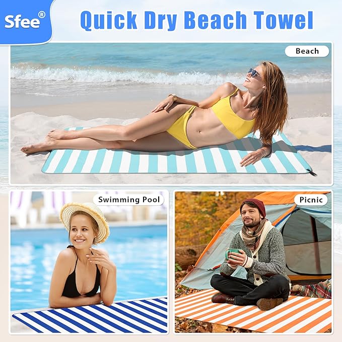 Sfee 4 Pack(8Pcs) Microfiber Travel Towel, Beach Towel Quick Dry Towel Camping Towel Super Absorbent Compact Lightweight Sports Gym Towels for Beach, Gym, Hiking, Pool, Backpacking, Bath, Yoga