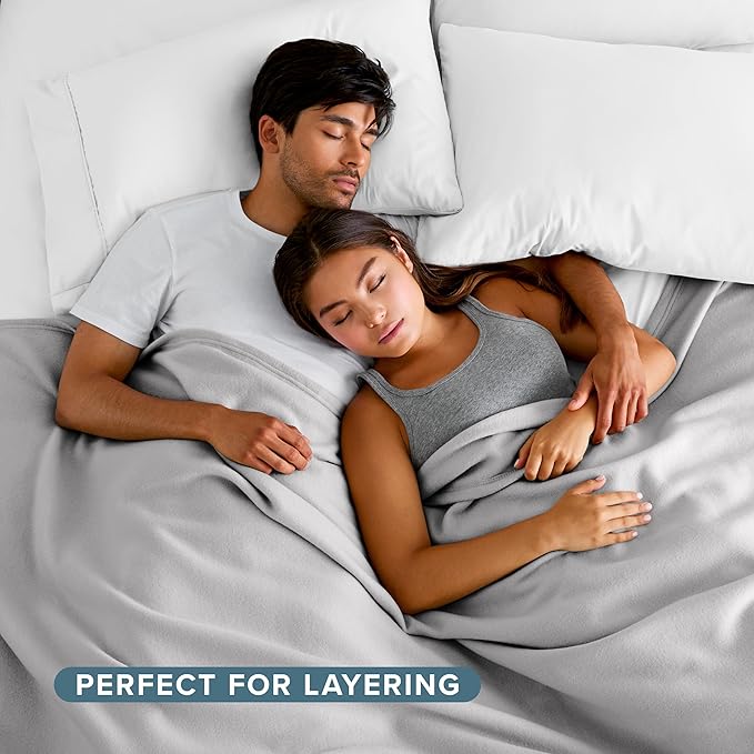 Bare Home Polar Fleece Blanket - Light Grey - Warm & Cozy - Premium Fleece for Bed, Sofa, Camping, Travel and Cold Nights - Lightweight Blanket (King, Light Grey)