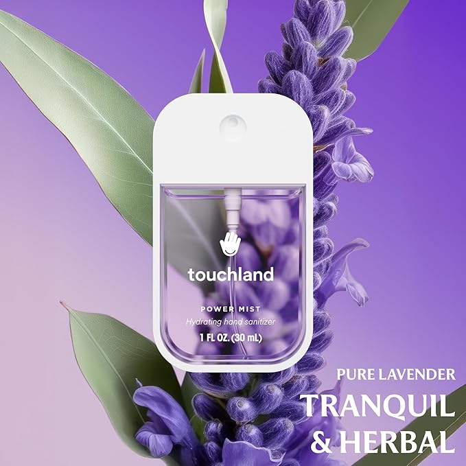 Touchland Power Mist Hydrating Hand Sanitizer Spray, BLOSSOM 5 Set (Lavender, Vanilla, Rainwater, Peach, Applelicious), 1 FL. OZ. Travel Size (Set of 5)