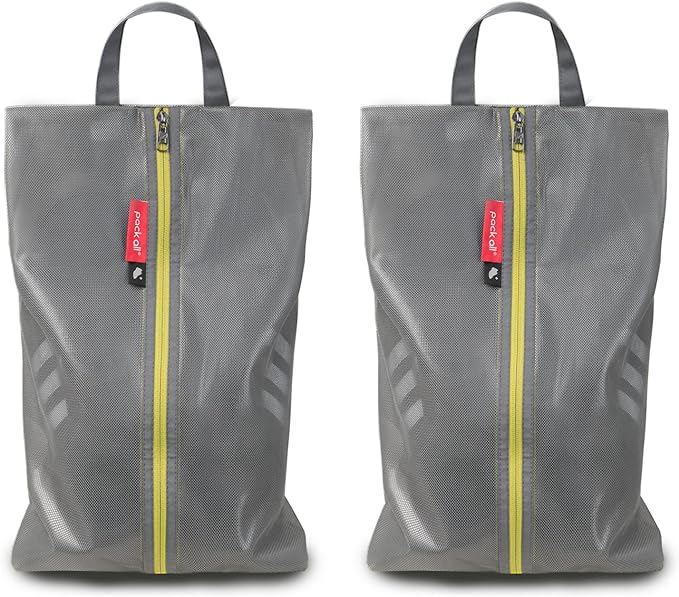 pack all Plus-Sized Shoe Bag for Travel, Water-Resistant Shoe Pouch for Gym, Odor-Resistant Soccer Cleats Bag for Sport (Grey, 2-Pack)