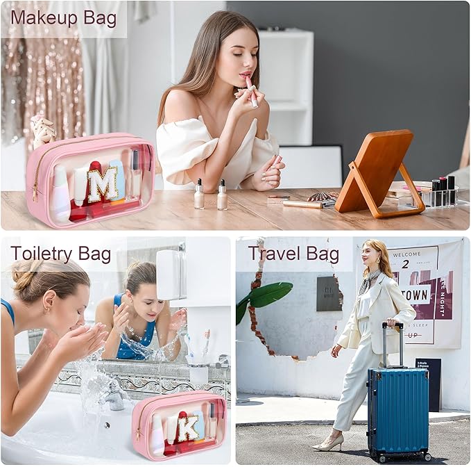 YOOLIFE Birthday Gifts Clear Makeup Bag Cosmetic Bag Pink Preppy Stuff Travel Accessories Makeup Pouch Birthday Gift for 4 5 6 7 8 9 10 11 12 Year Old Girls Graduation Teacher Gift K