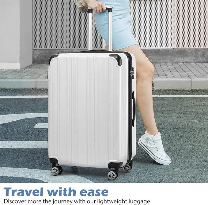 Coolife Luggage Expandable 5 Piece Sets PC+ABS Spinner Suitcase 20 inch 24 inch 28 inch (green new)