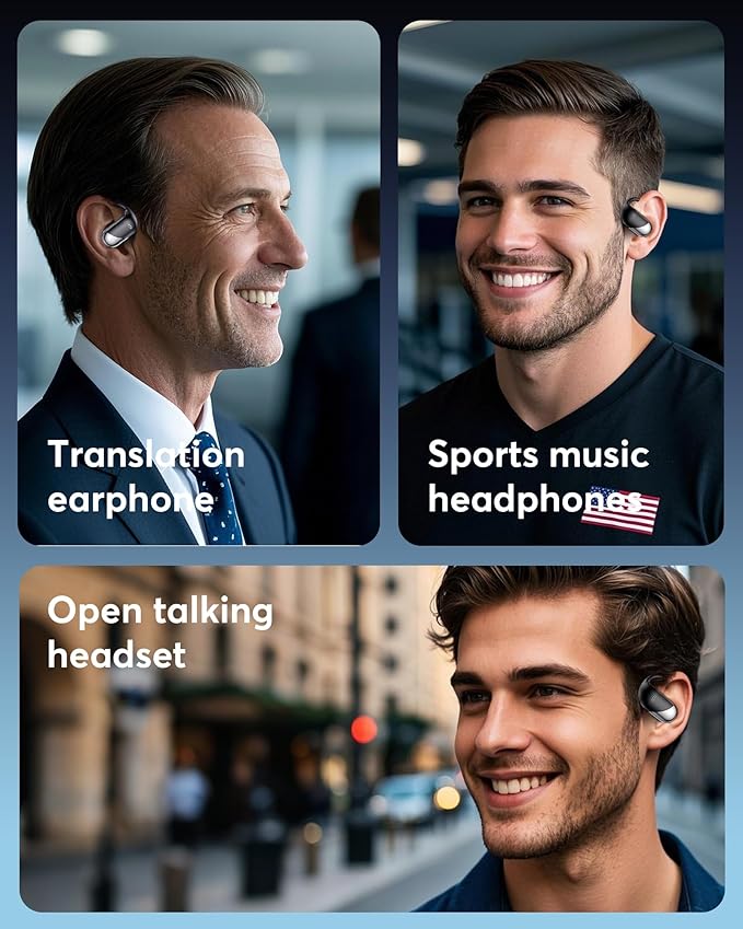 AI Translation Earbuds Real Time, 3-in-1 Translator Earbuds 144 Languages & Accents, Audifonos Traductores Inglés Español,Open Ear Wireless Headphones with Charging Case fit iOS & Android
