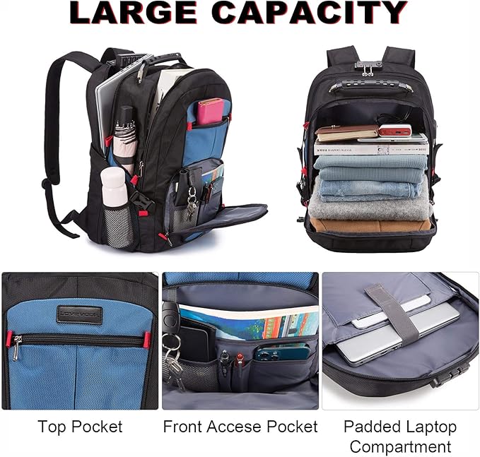 LOVEVOOK Travel Laptop Backpack Waterproof Anti Theft with Lock and USB Charging Port Large Computer Business Backpack for Men Women College (15.6 inch, Blue)
