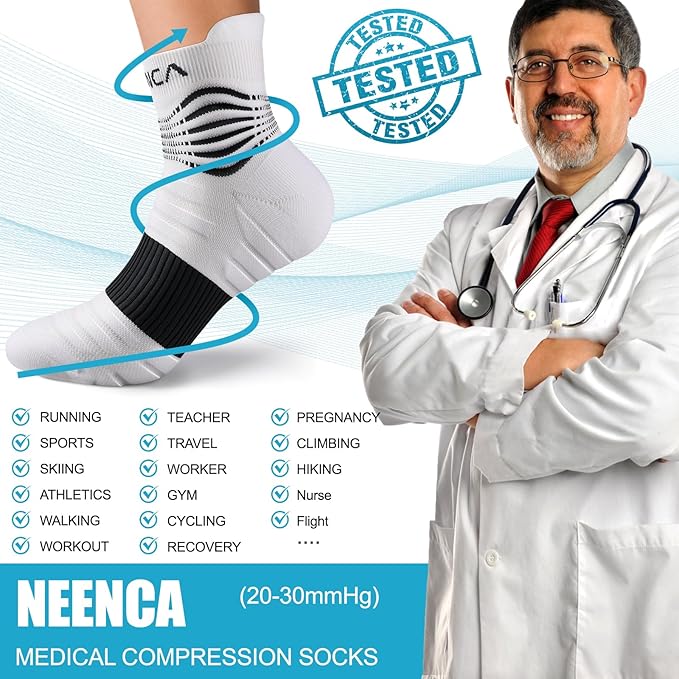 NEENCA Medical Compression Socks for Women & Men Circulation, Ankle Compression Stockings for Pain Relief, Plantar Fasciitis, Swelling, Neuropathy, Runner, Nurses, Travel, Pregnancy, Flying,20-30 mmHg