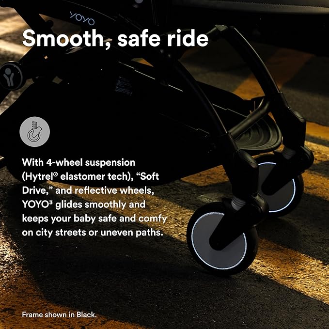 Stokke YOYO3 Stroller from 6 Months - Includes White Frame/Aqua Seat Cushion + Canopy - Folds in & Out in a Flash - Light & Compact - Carry-On Compatible