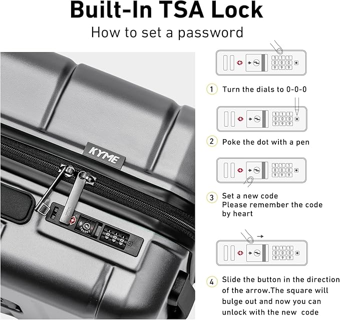 KYME Luggage Sets 3 Piece Hardshell 22in/26in/30in Suitcases with Spinner Wheels Hardside Suitcase Sets with TSA Lock Travel Rolling Luggage Set for Women Men Silver Grey