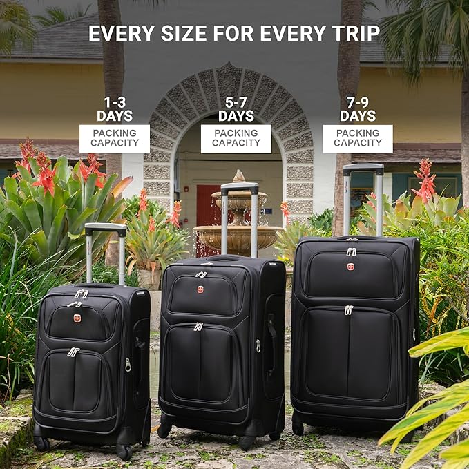 SwissGear Sion Softside Expandable Luggage, Dark Grey, 3-Piece Set (21/25/29)