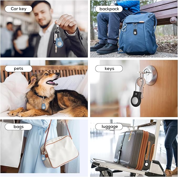 Air tag Holder,(4 Pack) Air tag Keychain with Secure Lock,Air Tags Case with Wire Cable for Apple Airtag,Anti-Lost Protective Case with Keyring for Luggage, Key, Pet, Bag, Black/Cyan