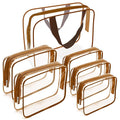 APREUTY Clear Makeup Bags, TSA Approved 6Pcs Cosmetic Makeup Bags Set Clear PVC w/Zipper Handle Portable Travel Luggage Pouch Airport Airline Bags Bathroom (Coffee)