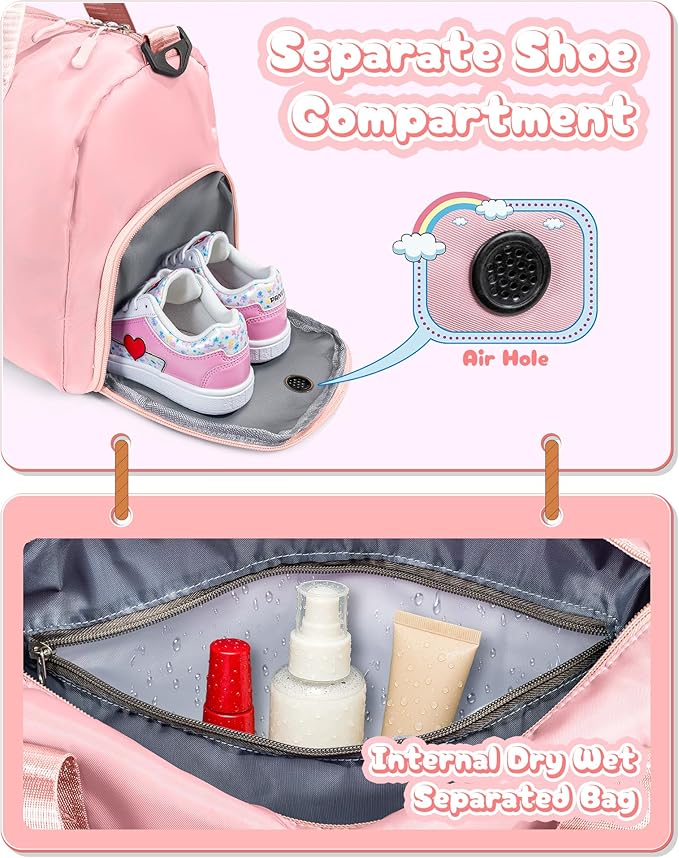 Gifts for 4 5 6 7 8 9 10 Year Old Girls-Girl Gym Bag with Shoe Compartment, Kid Personalized Weekender Overnight Bags, Initial Travel Tote with Makeup Pouch, Gift for Daughter (Letter G)