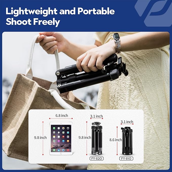 Fotopro Mini Tripod, 60" Lightweight Compact Travel Tripod with 360 Degree Ball Head Phone Mount Detachable Selfie Stick, Camera Phone Tripod Max Load up to 8.8 lbs, Free-1 Grey