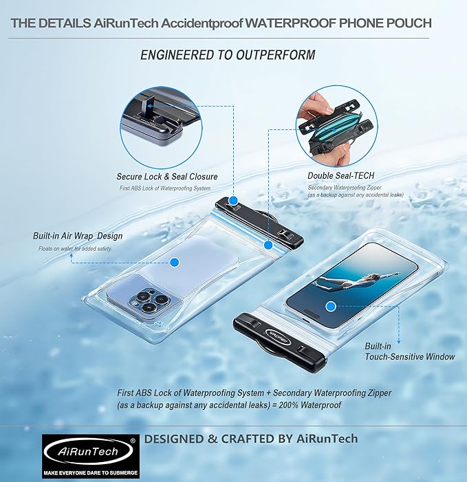 AiRunTech Waterproof Dry Bag and Waterproof Cell Phone Bag for Outdoor Water Sports, Boating, Hiking,Kayaking,Fishing (2 * Phone case(Clear) + 2 * Fanny Pack(Black+Gray))