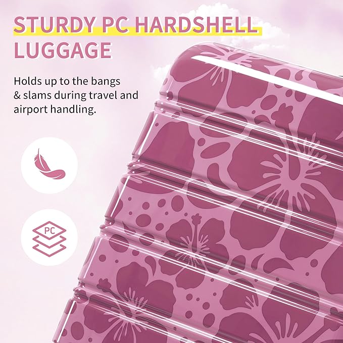 Merax Luggage Sets 3 Piece, Hardside Suitcase Set with Spinner Wheels, Lightweight Printing Luggage Carry on,20+24+28 IN,Purple Pink
