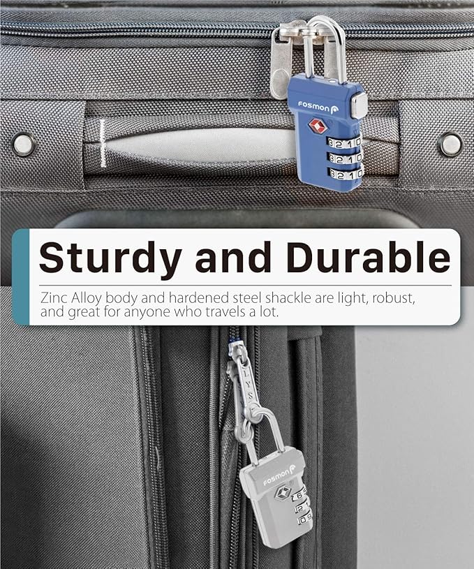 Fosmon TSA Approved Luggage Locks, Suitcase Travel Lock with Push Release Button for Extra Security, 3 Digit Combination Padlock for Gym Locker, Backpack Zipper Anti Theft, Gun Case - Blue, 2 Pack
